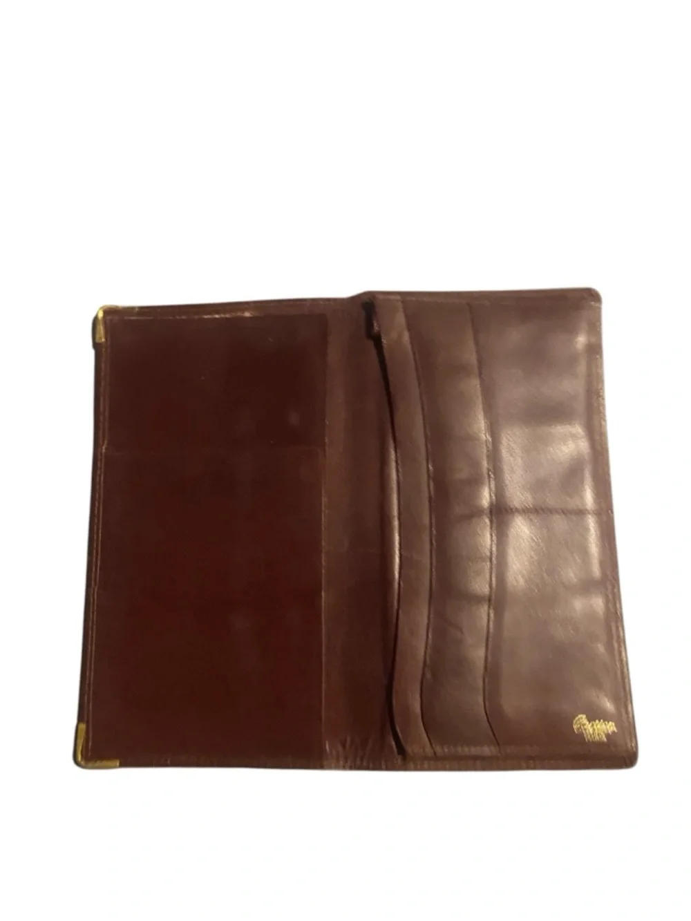 Vintage Cartier Men's Burgundy Leather Money Clip Wallet with Gold Corners